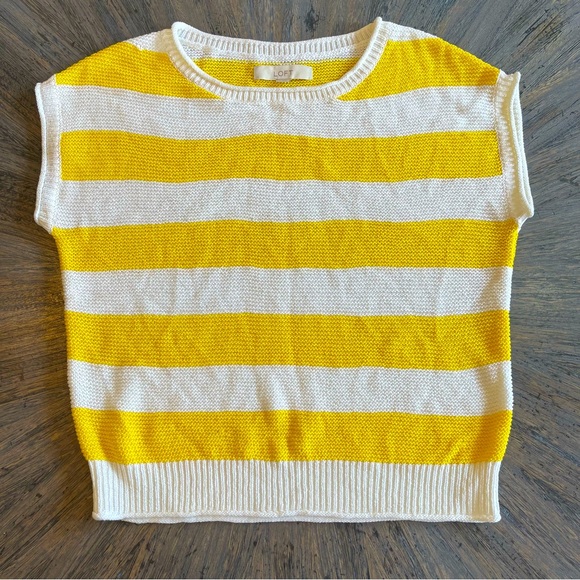 Loft Yellow and White Striped Knit Sleeveless Top XS - Picture 1 of 7